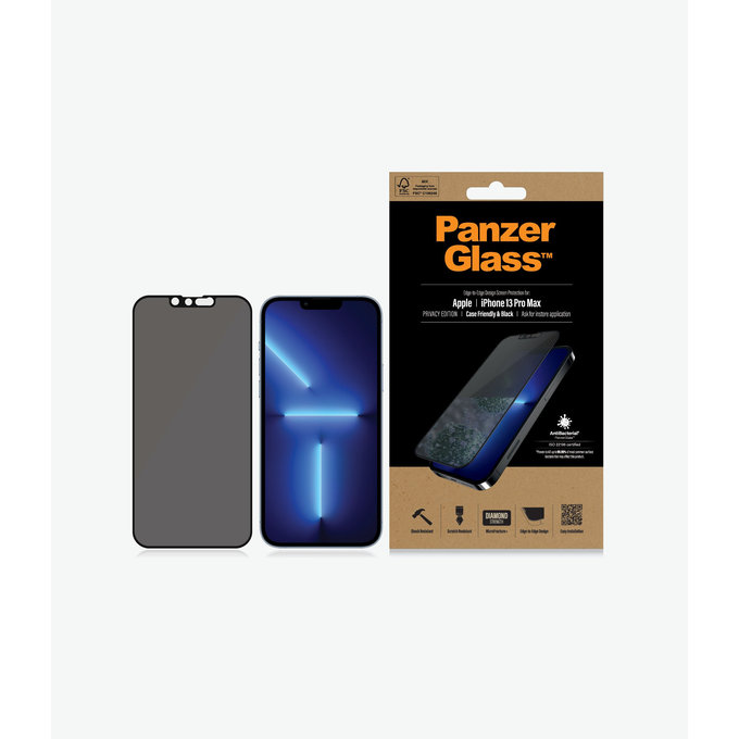 Закалено стъкло съвместимо с калъф с поверителност AB за iPhone 13 Pro Max и 14 Plus, Черно, Black