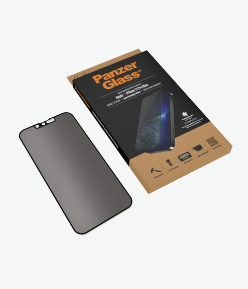 Закалено стъкло съвместимо с калъф с поверителност AB за iPhone 13 Pro Max и 14 Plus, Черно, Black