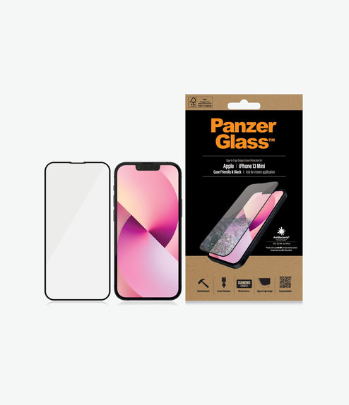 Закалено стъкло съвместимо с калъф AB за iPhone 13 mini, Черно, Black