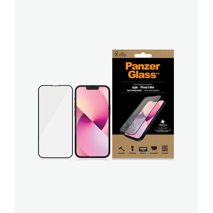 Закалено стъкло съвместимо с калъф AB за iPhone 13 mini, Черно, Black
