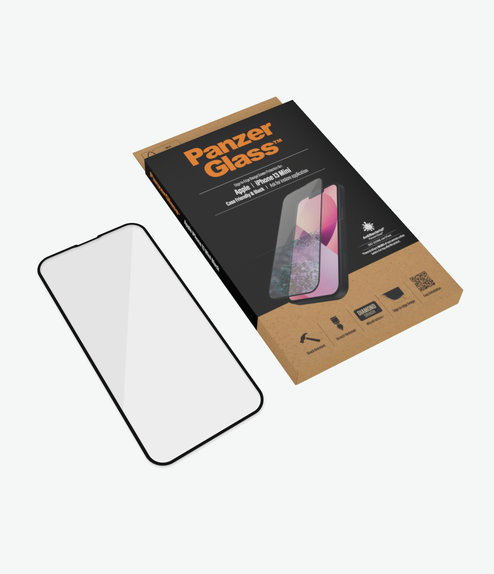 Закалено стъкло съвместимо с калъф AB за iPhone 13 mini, Черно, Black