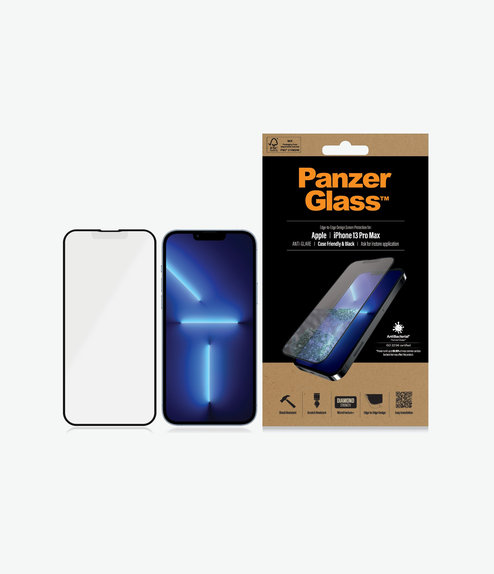 Закалено стъкло съвместимо с калъф против отблясъци AB за iPhone 13 Pro Max и 14 Plus, Черно, Black