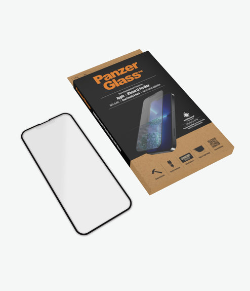 Закалено стъкло съвместимо с калъф против отблясъци AB за iPhone 13 Pro Max и 14 Plus, Черно, Black