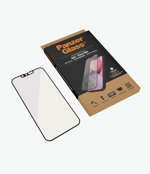 Закалено стъкло съвместимо с калъф против синя светлина AB за iPhone 13 mini, Черно, Black