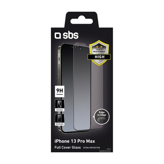 Закалено стъкло с пълно покритие за iPhone 13 Pro Max и 14 Plus, Черно, Black, SBS