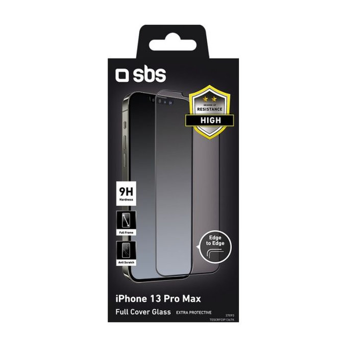 Закалено стъкло с пълно покритие за iPhone 13 Pro Max и 14 Plus, Черно, Black, SBS