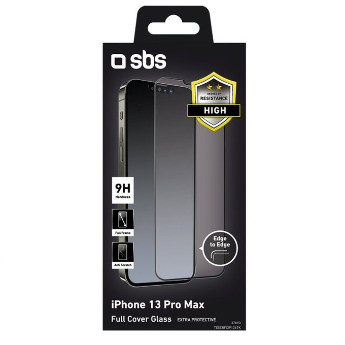 Закалено стъкло с пълно покритие за iPhone 13 Pro Max и 14 Plus, Черно, Black, SBS