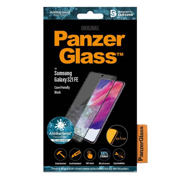 Закалено стъкло Case Friendly AB за Samsung S21 FE, Черно, Black, PanzerGlass