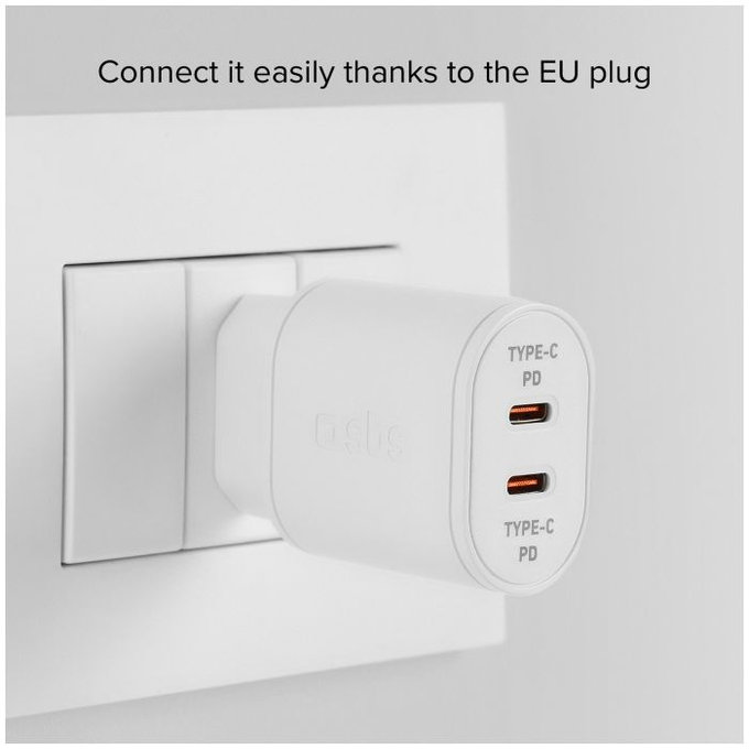 20W заряден адаптер 2x USB-C Power Delivery, Бял, White, SBS