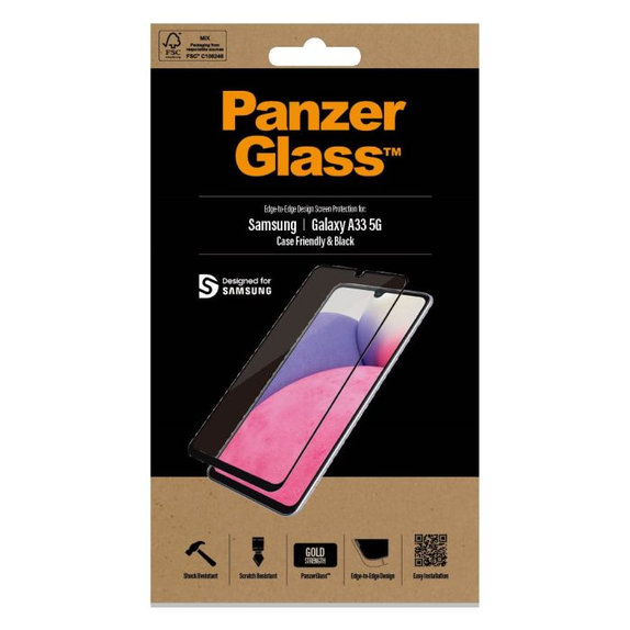 Закалено стъкло Case Friendly за Samsung A33 5G, Черно, Black, PanzerGlass