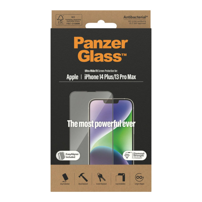 Закалено стъкло UWF AB с апликатор за iPhone 14 Plus/13 Pro Max, Черно, PanzerGlass