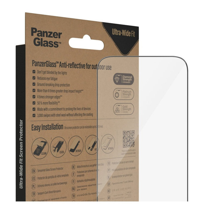 Закалено стъкло UWF Anti-Reflective AB с апликатор за iPhone 14 Pro, Черно, PanzerGlass