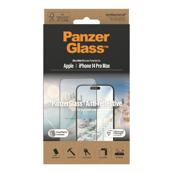 Закалено стъкло UWF Anti-Reflective AB с апликатор за iPhone 14 Pro Max, Черно, PanzerGlass