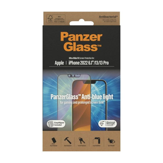 Закалено стъкло UWF Anti-Bluelight AB за iPhone 13, 13 Pro и 14, PanzerGlass