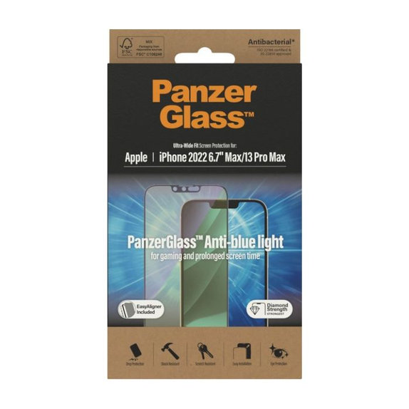 Закалено стъкло UWF Anti-Bluelight AB за iPhone 13 Pro Max и 14 Plus, PanzerGlass