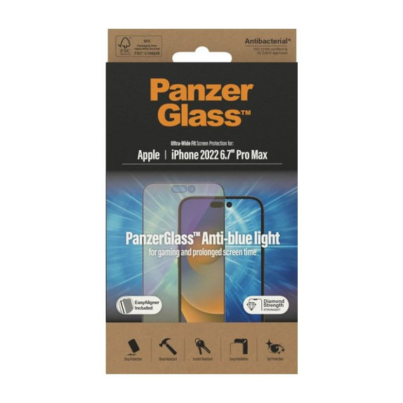 Закалено стъкло UWF Anti-Bluelight AB за iPhone 14 Pro Max, PanzerGlass