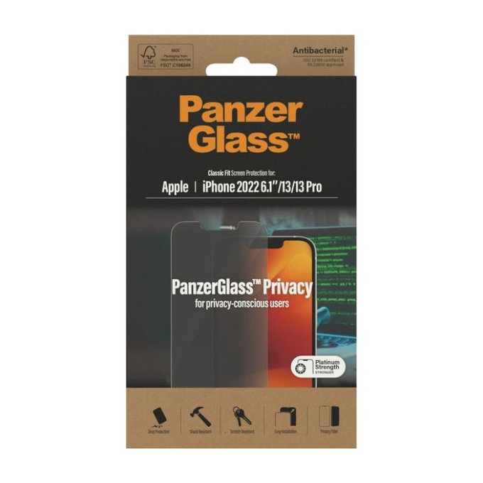 Закалено стъкло Privacy AB за iPhone 13, 13 Pro и 14, PanzerGlass