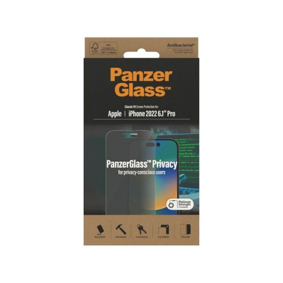 Закалено стъкло Privacy AB за iPhone 14 Pro, PanzerGlass