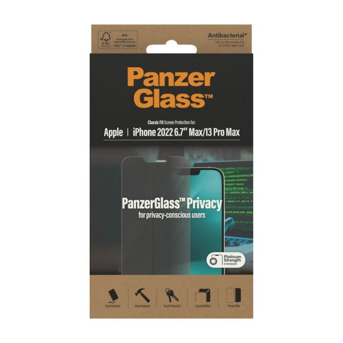 Закалено стъкло Privacy AB за iPhone 13 Pro Max и 14 Plus, PanzerGlass