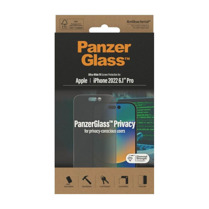 Закалено стъкло UWF Privacy AB за iPhone 14 Pro, PanzerGlass