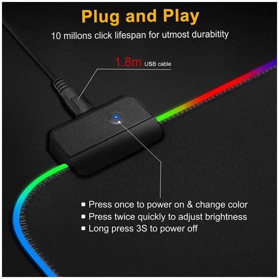 Подложка за мишка и клавиатура с RGB, 90x40cm, Черно, Black, FixPremium