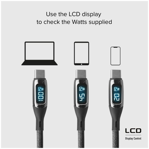 USB-C / USB-C кабел с LCD и PowerDelivery 100W, 1m, Черно, Black, SBS