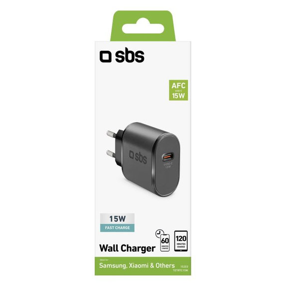 15W заряден адаптер USB-C, Черно, Black, SBS
