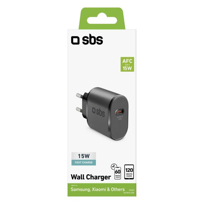 15W заряден адаптер USB-C, Черно, Black, SBS