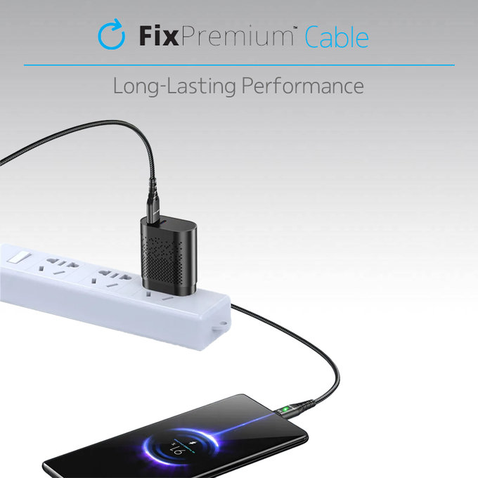 USB-C / USB кабел с LED индикатор, 1m, Черно, Black, FixPremium