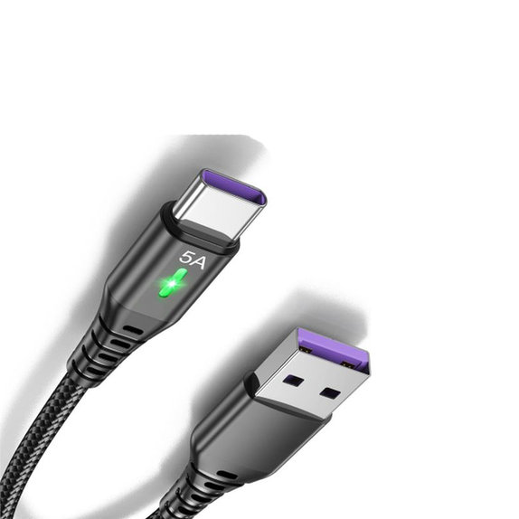 USB-C / USB кабел с LED индикатор, 1m, Черно, Black, FixPremium