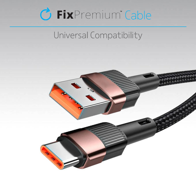USB-C / USB кабел с бързо зареждане, 1m, Черно, Black, FixPremium