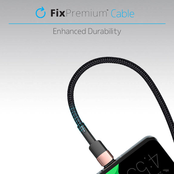 USB-C / USB кабел с бързо зареждане, 1m, Черно, Black, FixPremium