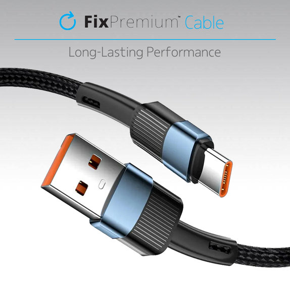 USB-C / USB кабел с бързо зареждане, 1m, Черно, Black, FixPremium