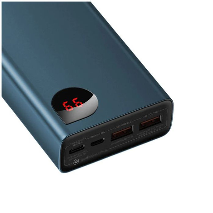 Външна батерия 20 000 mAh, 65W, Синьо, Blue, Baseus
