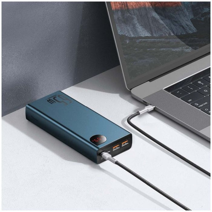 Външна батерия 20 000 mAh, 65W, Синьо, Blue, Baseus