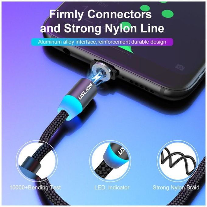 USB-C / USB магнитен кабел, 1m, Синьо, Blue, USLION