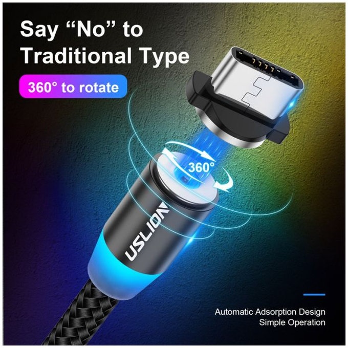 USB-C / USB магнитен кабел, 1m, Синьо, Blue, USLION