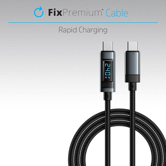 USB-C / USB кабел с Power Delivery функция, 1m, Черно, Black, FixPremium