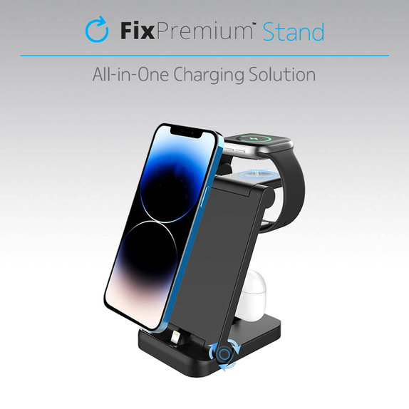 Сгъваема стойка 3в1 за iPhone, Apple Watch и AirPods, Черно, Black, FixPremium