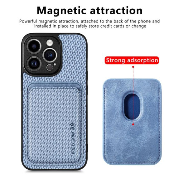Карбонов калъф с MagSafe портфейл за iPhone 12 mini, Черно, Black