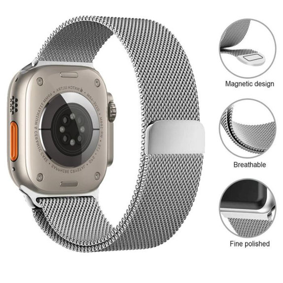Каишка Milanese Loop за Apple Watch (42, 44, 45 и 49mm), сребърен, silver, FixPremium