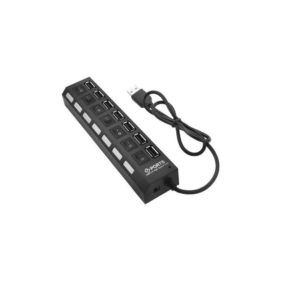 USB хъб с бутон за захранване за 7 USB, Черно, Black, FixPremium