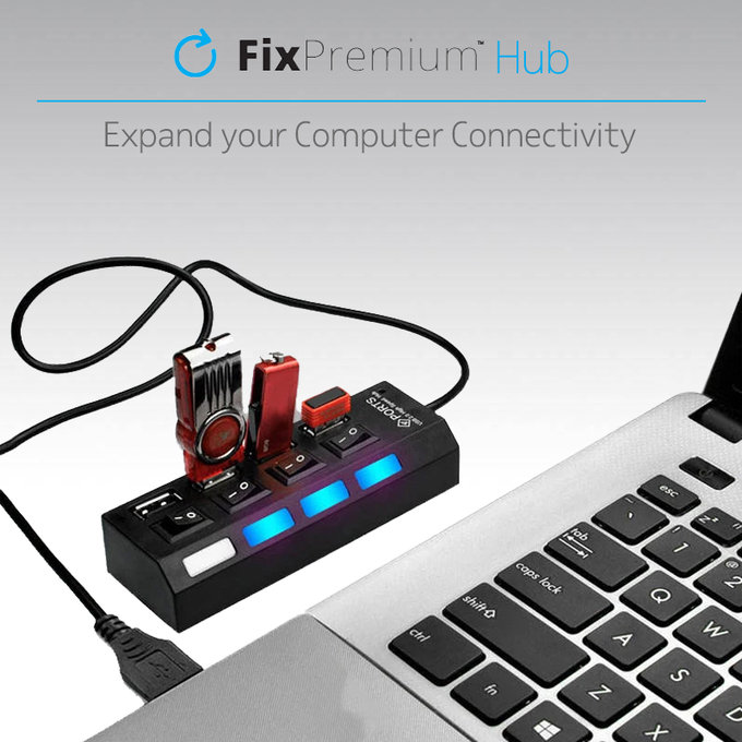 USB хъб с бутон за захранване за 4 USB, Черно, Black, FixPremium