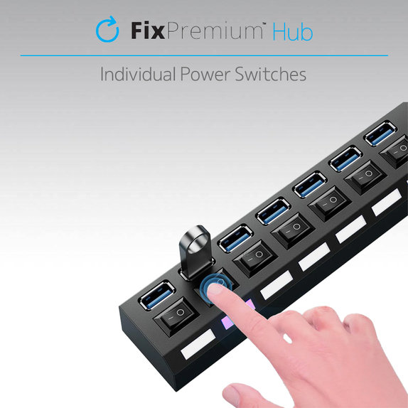 USB хъб с бутон за захранване за 4 USB, Черно, Black, FixPremium