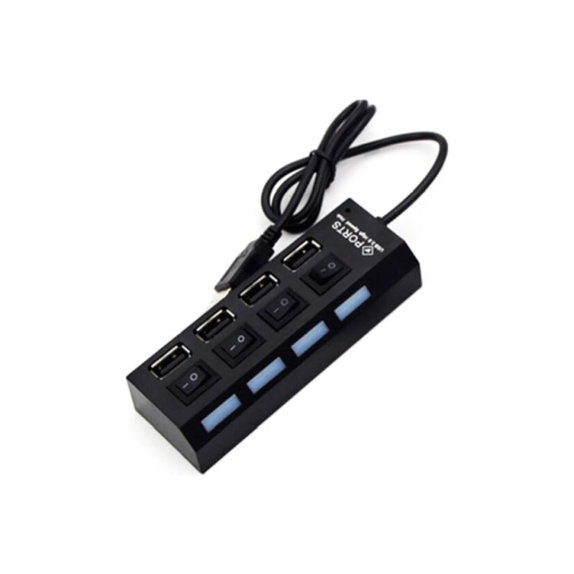 USB хъб с бутон за захранване за 4 USB, Черно, Black, FixPremium