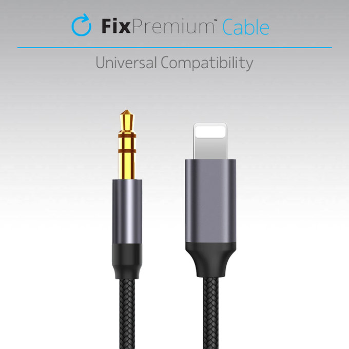Lightning / Jack 3.5mm кабел, 1m, Черно, Black, FixPremium