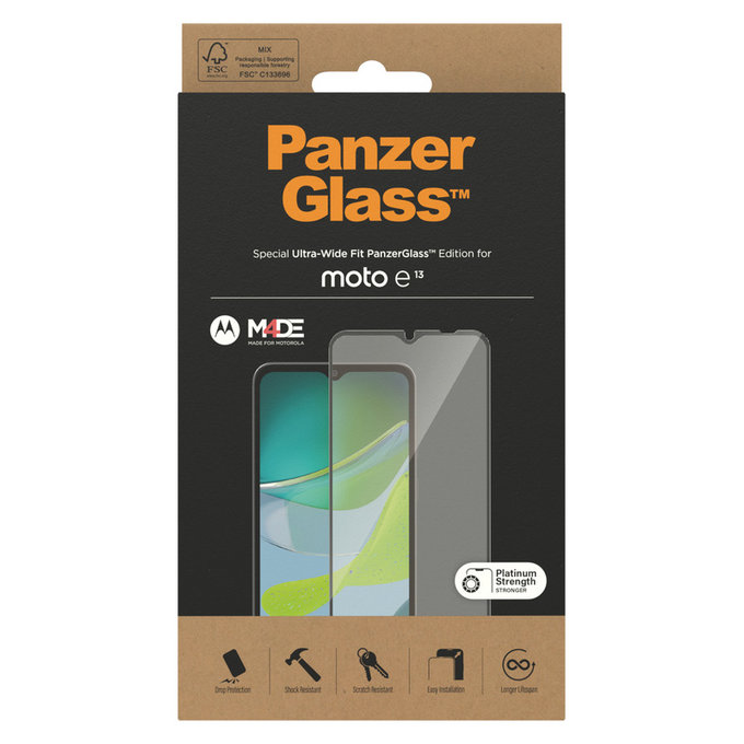 Закалено стъкло UWF за Motorola Moto E13, Черно, PanzerGlass