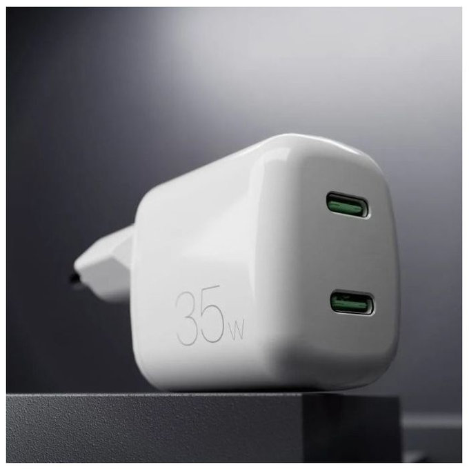 Зарядно устройство MiniPro 2x USB-C, GaN, 35W, Бял, White, PURO