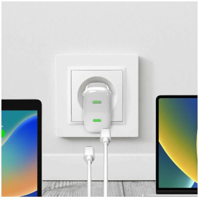 Зарядно устройство MiniPro 2x USB-C, GaN, 35W, Бял, White, PURO