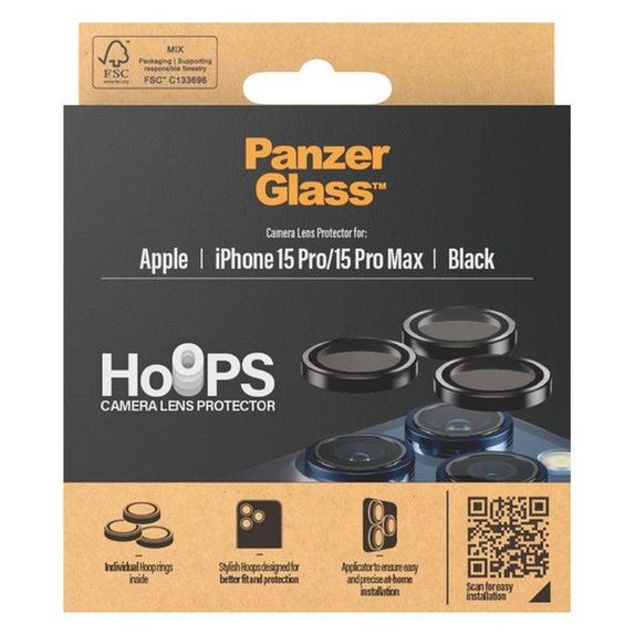 Протектор за обектив на задна камера Hoops за iPhone 15 Pro и 15 Pro Max, Прозрачен, Transparent, PanzerGlass